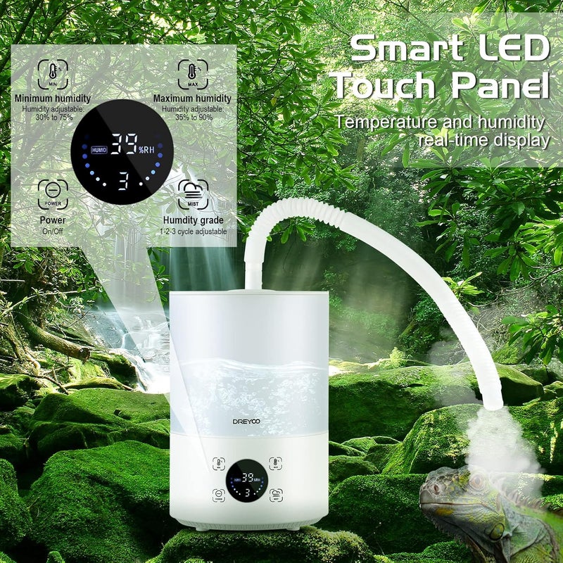 Dreyoo Smart Reptile Fogger Humidifiers with Humidity Control, Reptile Terrarium Humidifier Smart Touch, 3 Grades Adjustable Fogger with Hose for Reptile Amphibians Herps Snakes Plants - Image 2